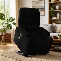 Stand Up Massage Recliner Chair Black Fabric Power Lift Electric Armchair
