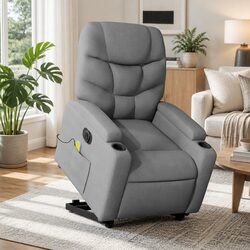 Electric Stand Up Massage Recliner Chair Grey Fabric Lift Recline Armchair