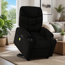 Electric Stand Up Massage Recliner Chair Black Fabric Lift Recline Armchair
