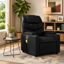 Massage Recliner Chair Black Faux Leather Manual Reclining Footrest Armchair