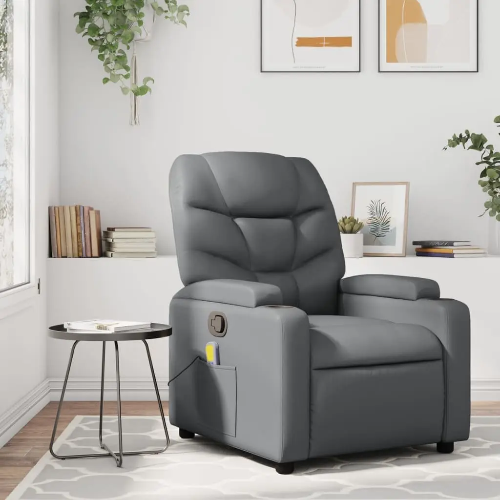 Massage Recliner Chair Manual Recline Vibration Grey Faux Leather