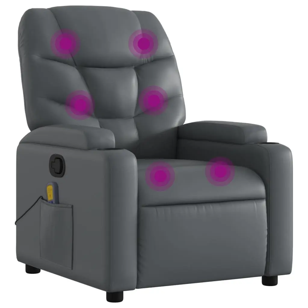 Massage Recliner Chair Manual Recline Vibration Grey Faux Leather