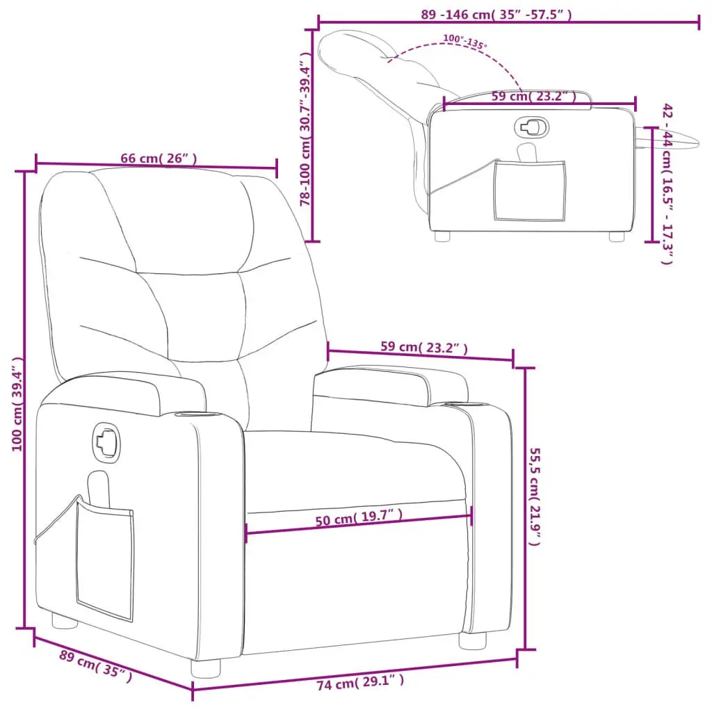 Massage Recliner Chair Manual Recline Vibration Grey Faux Leather