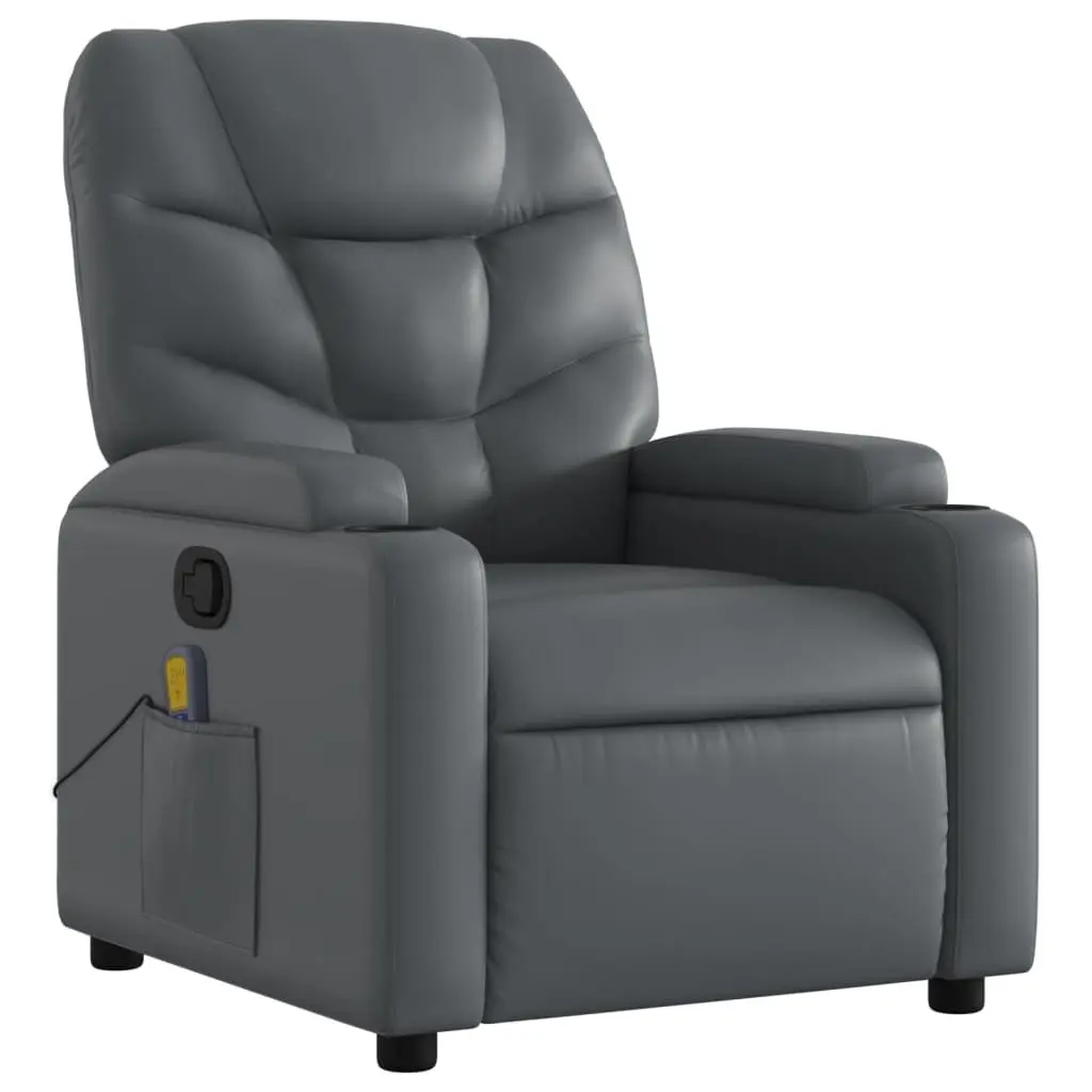 Massage Recliner Chair Manual Recline Vibration Grey Faux Leather