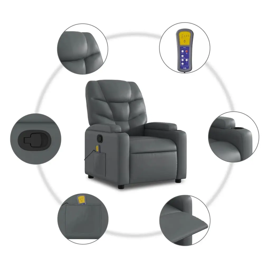 Massage Recliner Chair Manual Recline Vibration Grey Faux Leather