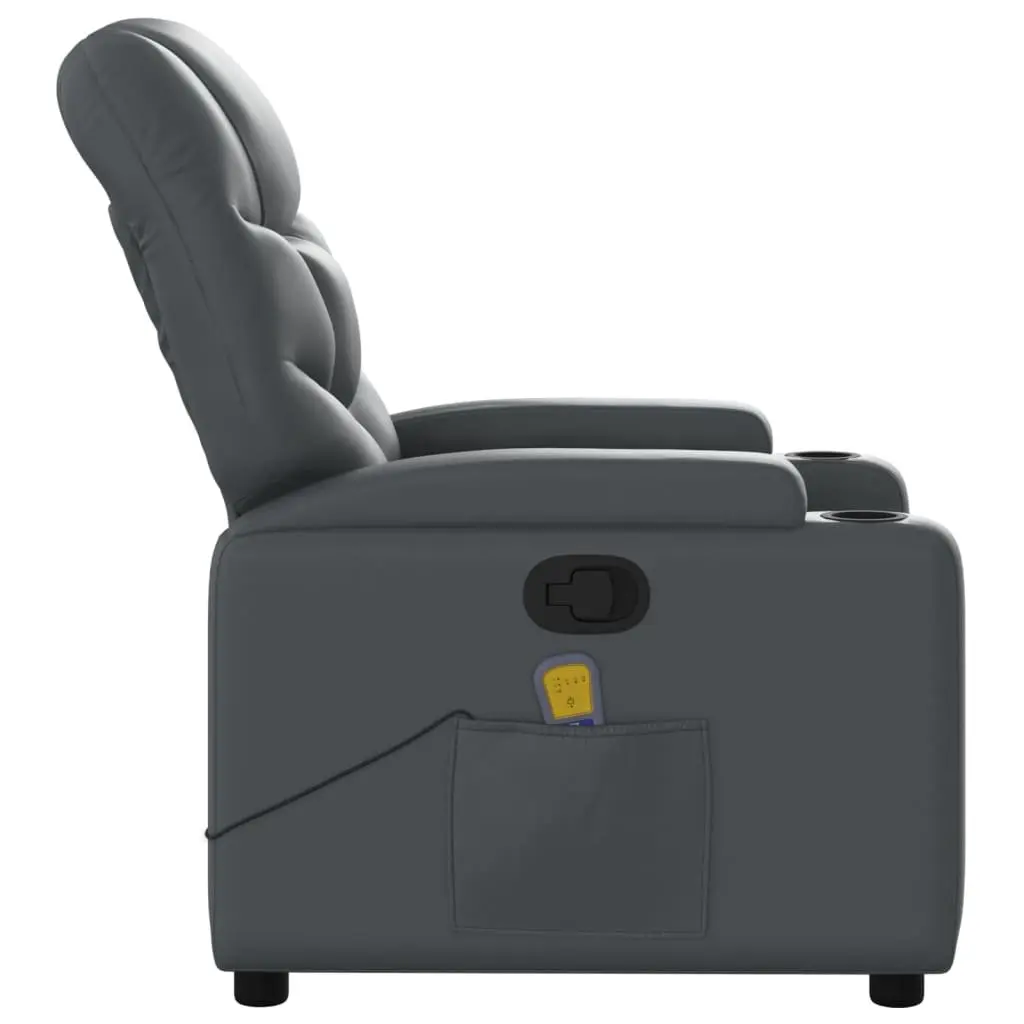 Massage Recliner Chair Manual Recline Vibration Grey Faux Leather