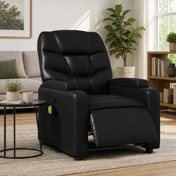 Electric Massage Recliner Chair Black Faux Leather Armchair with Cup Holders
