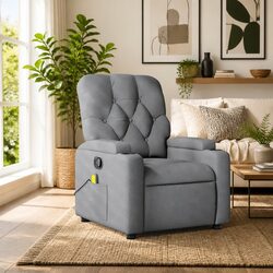 Massage Recliner Chair Grey Fabric Manual Recline Armchair with Vibration