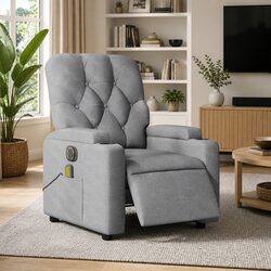 Electric Massage Recliner Chair Grey Fabric Armchair Recline Footrest Vibration
