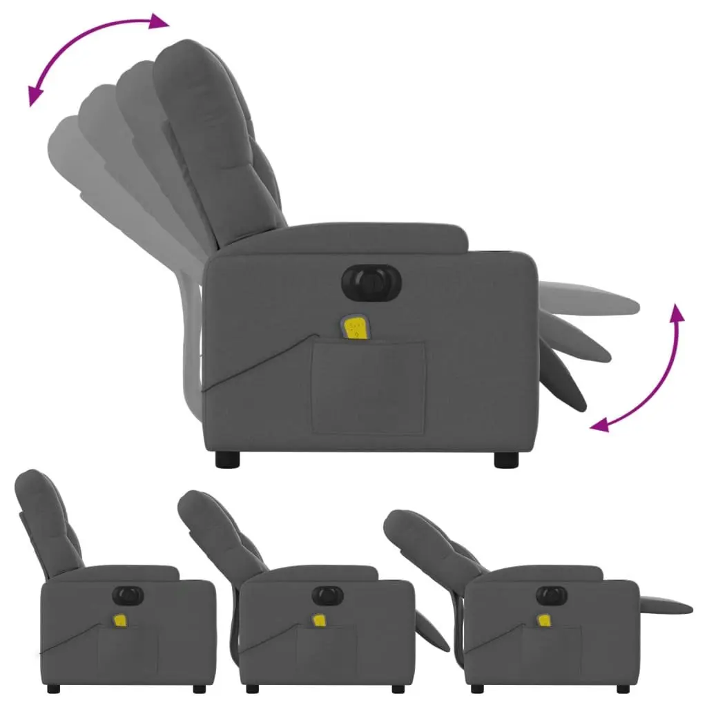 Electric Massage Recliner Chair Motorised Reclining Function Grey Fabric