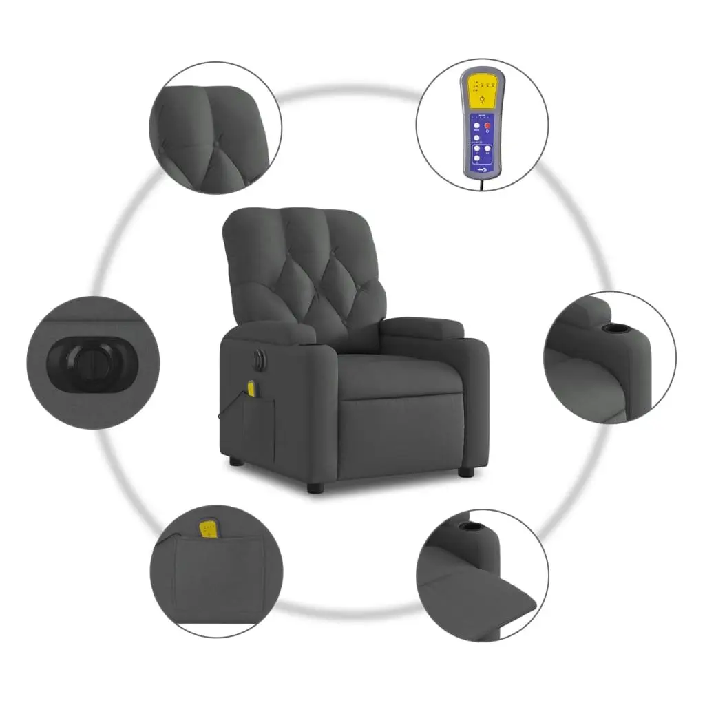 Electric Massage Recliner Chair Motorised Reclining Function Grey Fabric