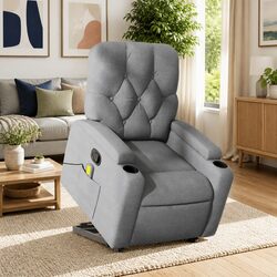 Stand Up Massage Recliner Chair Power Lift Electric Grey Fabric Armchair Elderly