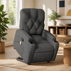 Stand Up Massage Recliner Chair Grey Fabric Power Lift Manual Recline Armchair