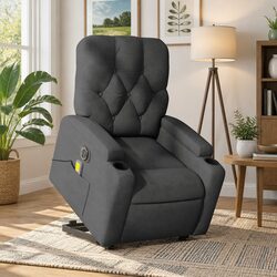 Electric Stand Up Massage Recliner Chair Grey Fabric Lift Armchair Elderly