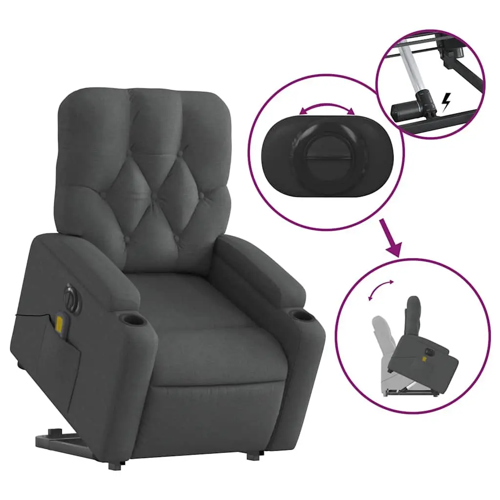 Electric Massage Recliner Chair Power Lift Function Grey Fabric