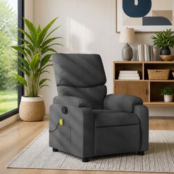 Massage Recliner Chair Grey Fabric Manual Recline Armchair Vibration 6 Points