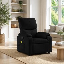 Massage Recliner Chair Black Fabric Manual Recline 6 Vibration Points Armchair