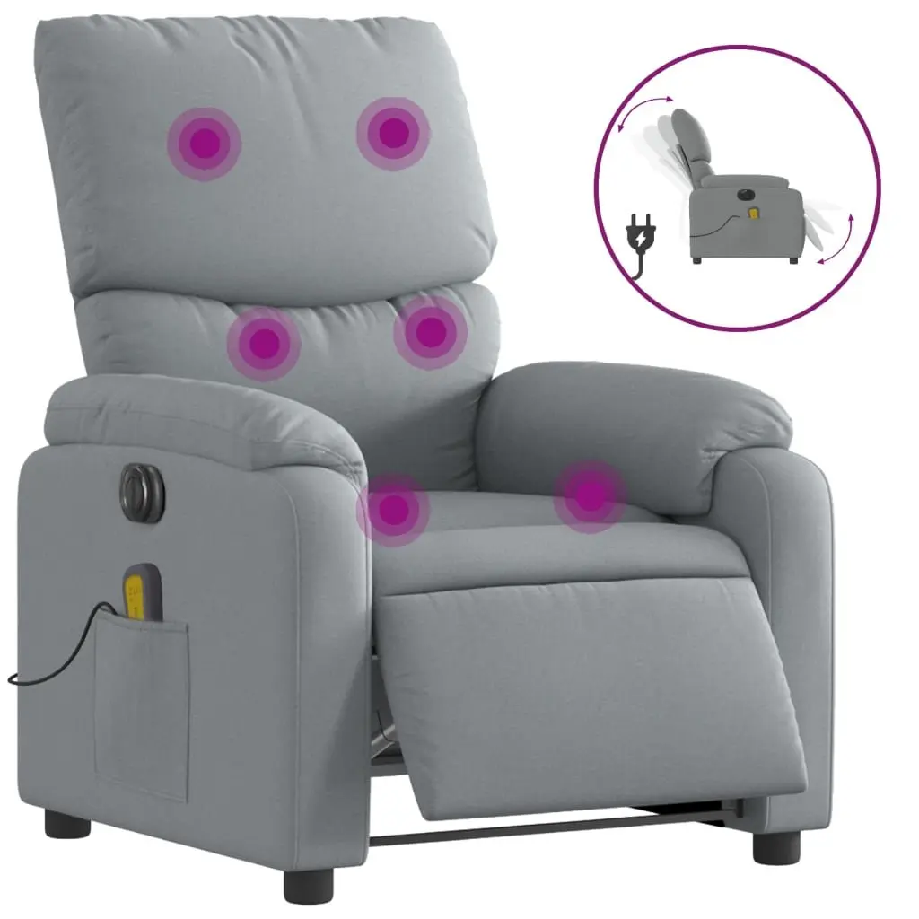Electric Massage Recliner Chair Grey Fabric Armchair Vibration Relax Lounge