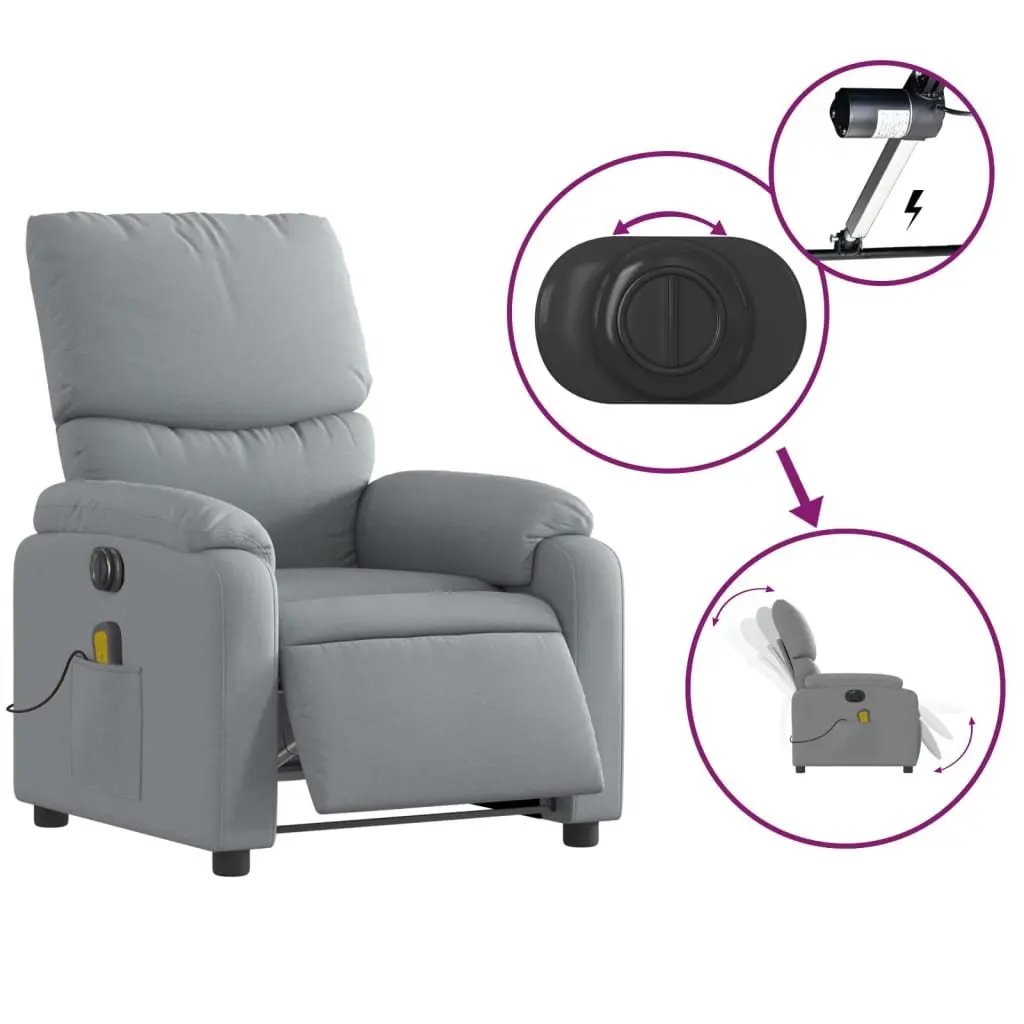 Electric Massage Recliner Chair Grey Fabric Armchair Vibration Relax Lounge