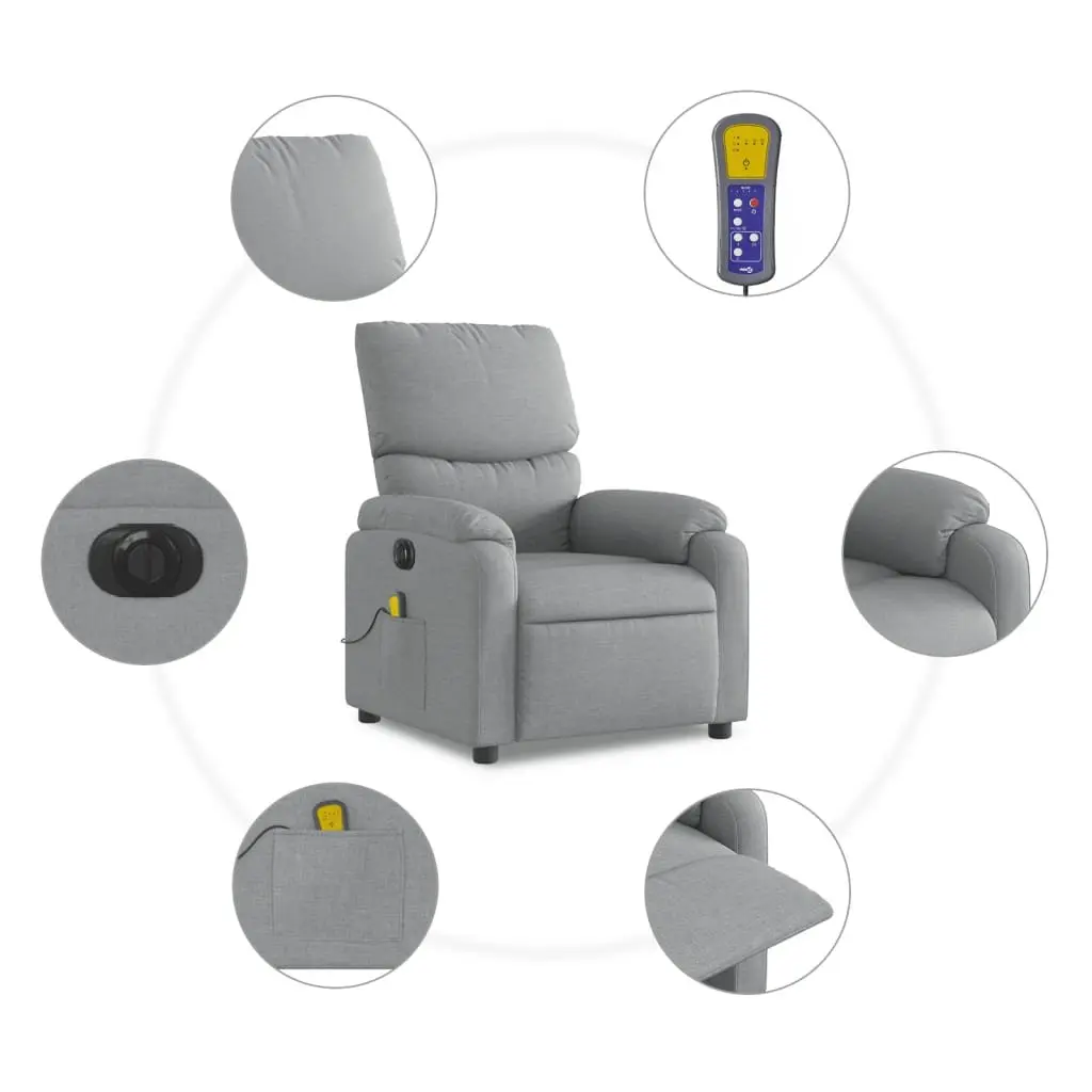 Electric Massage Recliner Chair Grey Fabric Armchair Vibration Relax Lounge