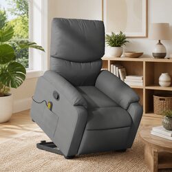 Stand Up Massage Recliner Chair Grey Fabric Power Lift Electric Elderly Armchair