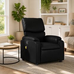 Massage Recliner Chair Black Faux Leather Manual Recline 6 Vibration Points