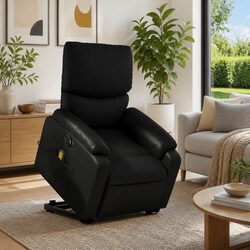 Electric Stand Up Massage Recliner Chair Black Faux Leather Power Lift Recline