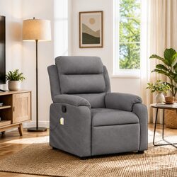 Massage Recliner Chair Grey Fabric Manual Recline Footrest Armchair Vibration