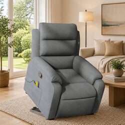Stand Up Massage Recliner Chair Grey Fabric Power Lift Electric Armchair Elderly