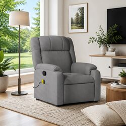 Massage Recliner Chair Grey Fabric Manual Recline Vibration Armchair Lounge