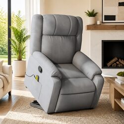 Stand Up Massage Recliner Chair with Power Lift Grey Fabric Armchair Elderly