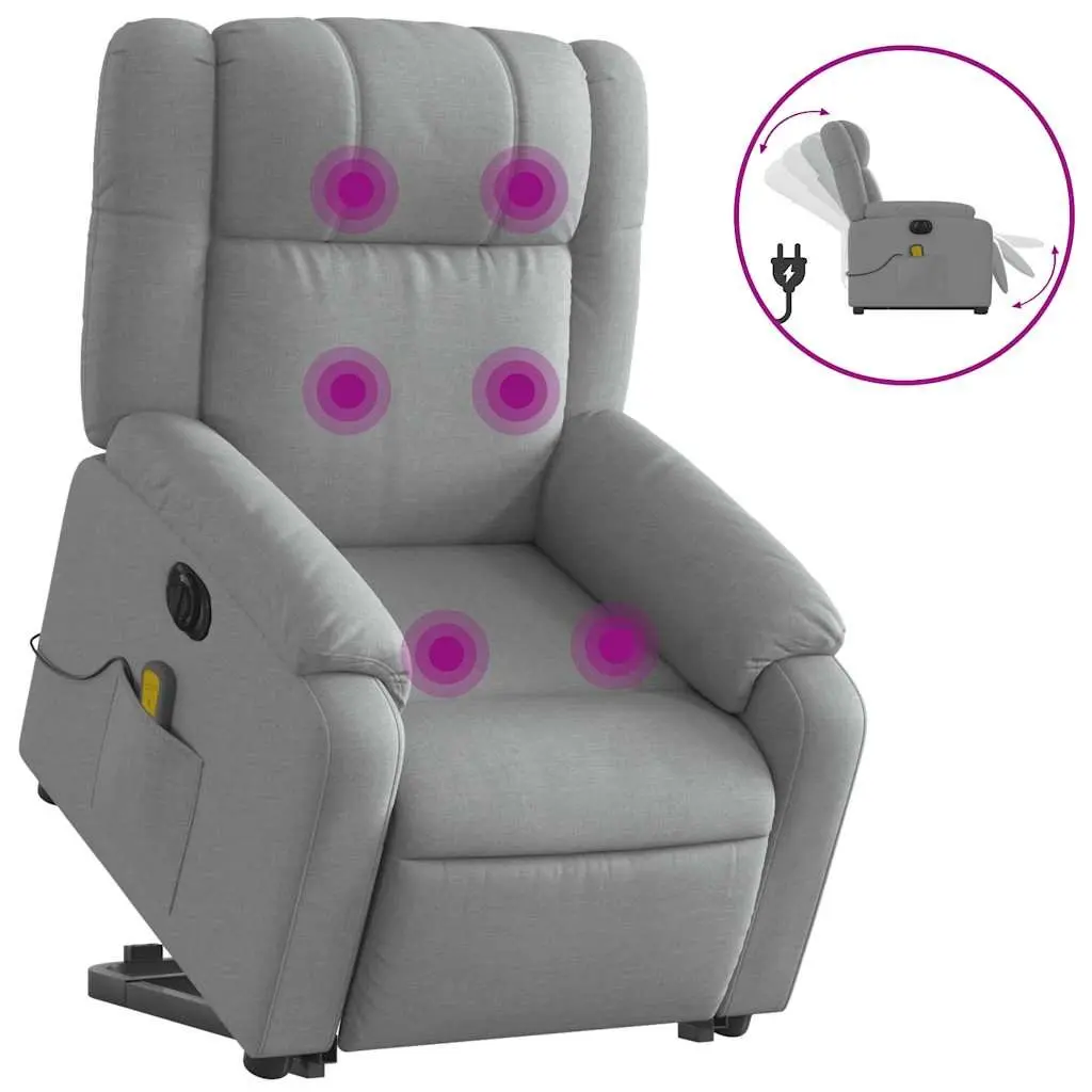 Electric Massage Chair Power Lift Recliner Grey Fabric