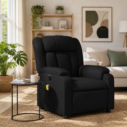 Massage Recliner Chair Black Faux Leather Manual Recline Armchair Vibration