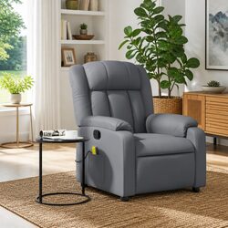 Massage Recliner Chair Grey Faux Leather Manual Reclining Armchair Vibration