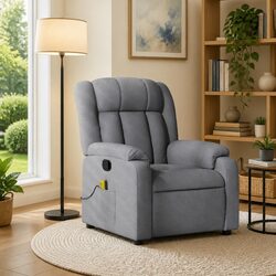 Massage Recliner Chair Light Grey Fabric Manual Recline Vibration Armchair