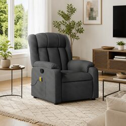Massage Recliner Chair Grey Fabric Manual Recline Armchair 6 Vibration Points