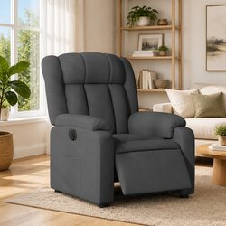 Electric Recliner Chair Dark Grey Fabric Armchair Padded Seat Footrest