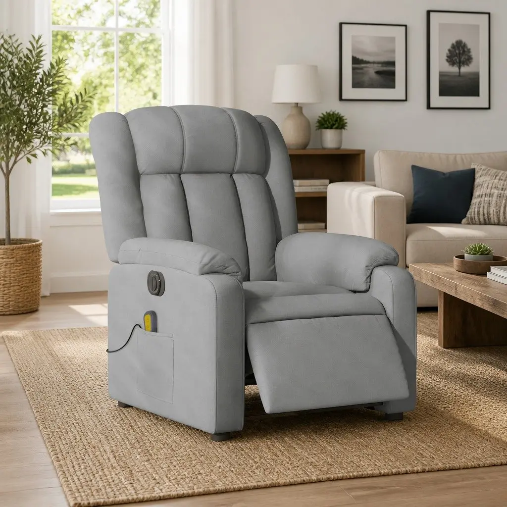 Electric Massage Recliner Chair Adjustable Footrest 135 Degrees Grey Fabric