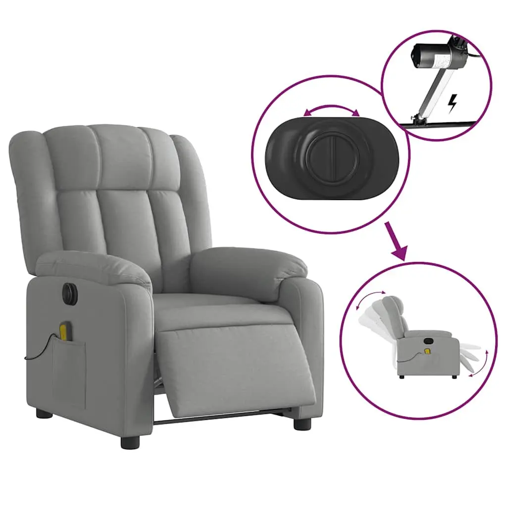 Electric Massage Recliner Chair Adjustable Footrest 135 Degrees Grey Fabric