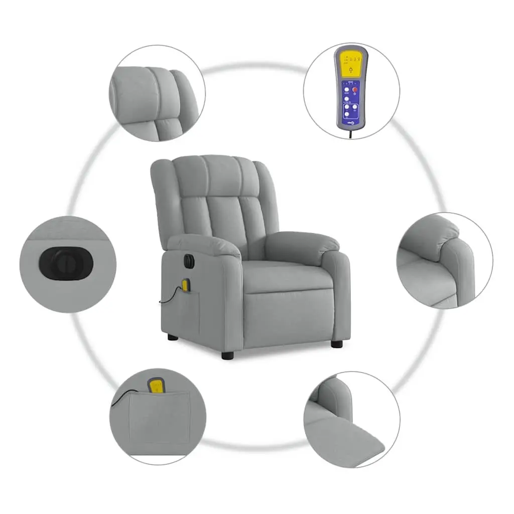 Electric Massage Recliner Chair Adjustable Footrest 135 Degrees Grey Fabric