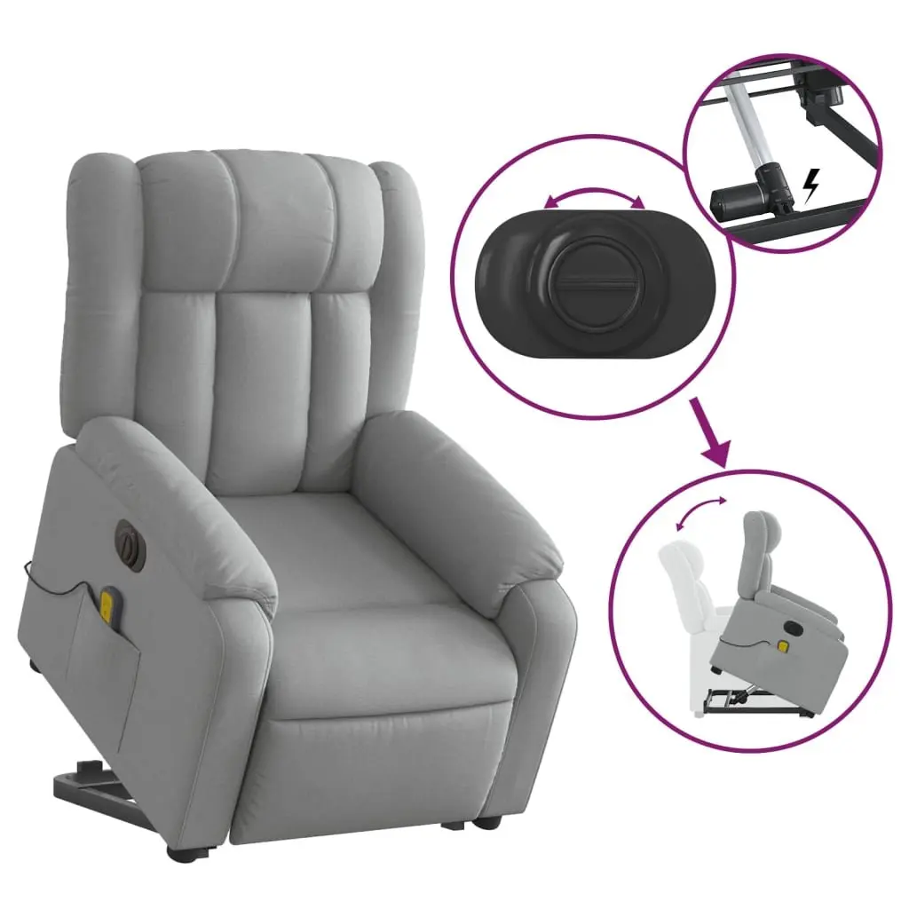 Electric Massage Recliner Chair Power Lift Function Grey Fabric