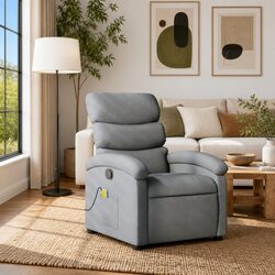 Massage Recliner Chair Grey Fabric Manual Reclining Armchair Vibration Padded