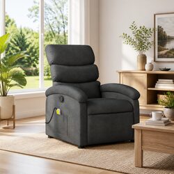 Massage Recliner Chair Grey Fabric Manual Recline Vibration Armchair Lounger