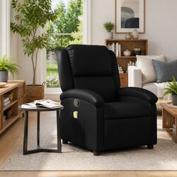 Massage Recliner Chair Black Faux Leather Manual Recline Armchair Vibration