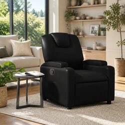 Recliner Chair Manual Reclining Armchair with Cup Holders Side Pocket Black