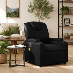 Massage Recliner Chair Black Faux Leather Manual Recline Armchair with 6