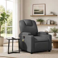 Massage Recliner Chair Grey Faux Leather Manual Recline Vibration Armchair