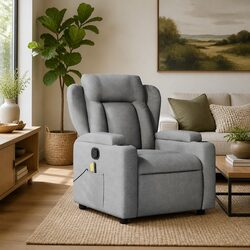 Massage Recliner Chair Light Grey Fabric Manual Recline Armchair Lounge Seat
