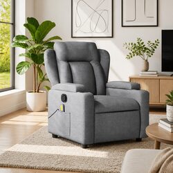 Massage Recliner Chair Grey Fabric Manual Reclining Armchair with 6 Vibration