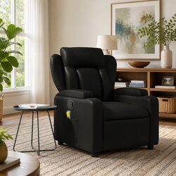 Massage Recliner Chair Black Faux Leather Manual Recline Armchair Vibration